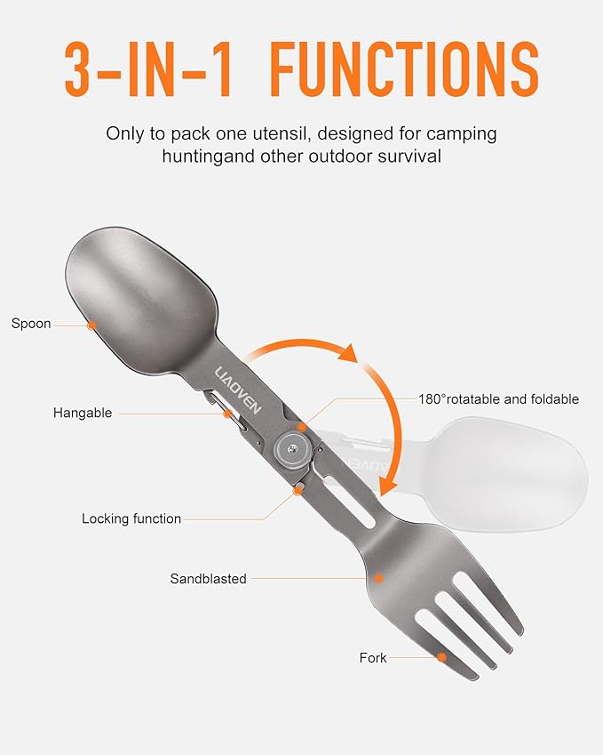(2Pack) Titanium Spork 3 in 1 Folding Fork and Spoon Eco-Friendly Ultralight Camping Spork with Locking Function, Portable Flatware for Outdoor Camping Backpacking Hiking Travel Picnic Tableware
