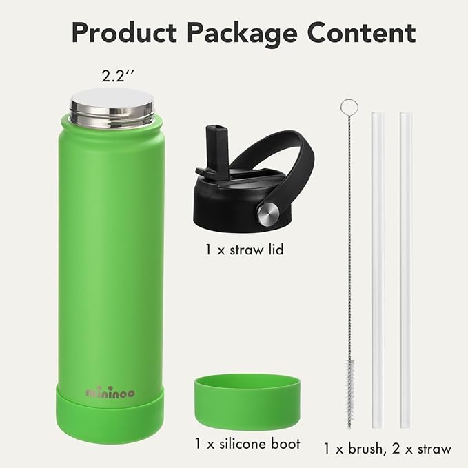 Insulated Stainless Steel Water Bottle with Straw, Ceramic-Lined, BPA-Free & Leak-Proof, 24 oz, Canopy Green