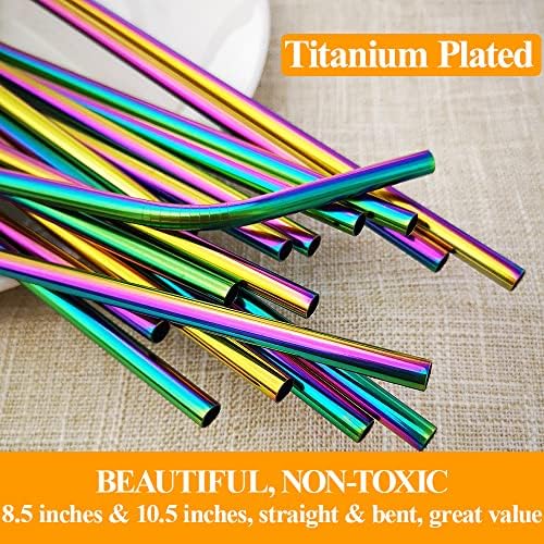 Lazycorner 16 Pcs Metal Straw Reusable 8.5" 10.5" 6mm Stainless Steel Straws for Tumblers 20oz-32oz, Rainbow Drinking Straws with Silicone Tips, 4 Straw Cleaner Brush, 1 Travel Case - Image 3