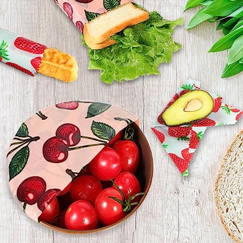 Reusable Beeswax Wrap, 4 Pack Eco-Friendly Beeswax Wraps For Food, Organic, Sustainable, Biodegradable, Zero Waste, Plastic-Free Food Storage, 1L Avocado, 1M Cherry, 1S Strawberry, 1XS Lemon Patterns - Image 6