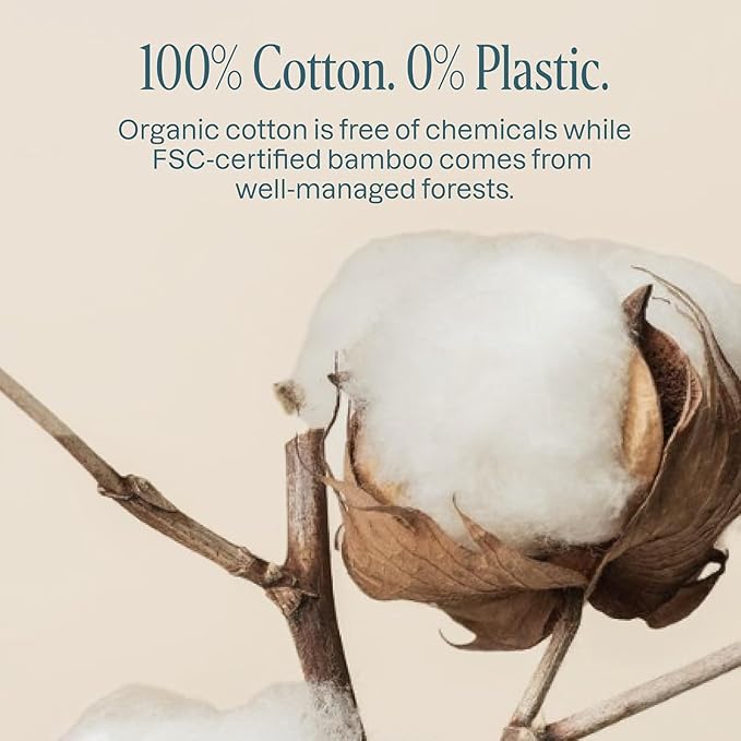 Organic Bamboo Cotton Swabs – 300 Count | Eco-Friendly Sticks | Biodegradable, Plastic-Free, Multi-Purpose Buds for Makeup, Baby Care, Cleaning & Crafts