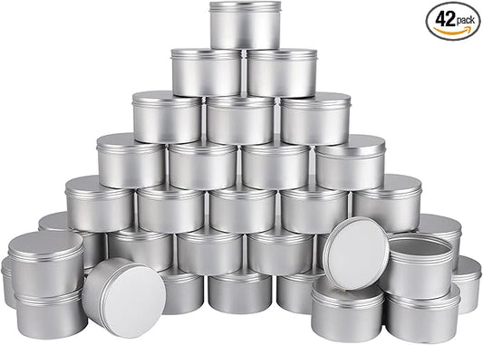 42 Pack Round Cans with Screw Lid 7 Oz Aluminum Metal Tins DIY Food Candle Containers for Lotion Bars, Balms, Salve, Spices, Beard Balm, Crafts with 4 Markers 6 Sheets Label Stickers