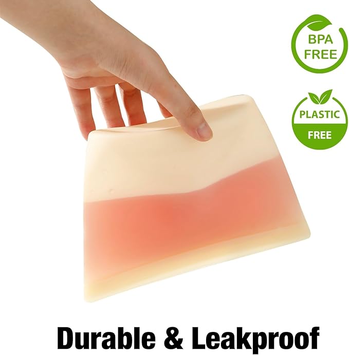 6 Pack Reusable Silicone Food Storage Bags, Emptycolor Reusable Bags, Leakproof Freezer Bag for Sandwich, Snack, Dishwasher Safe, BPA Free