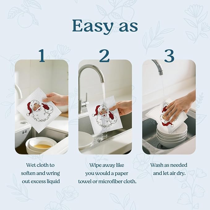 Swedish Dishcloths for Kitchen, Christmas Xmas Tree Snowflake Winter Kitchen Dish Towels for Washing Dishes, 4 Pack Reusable Paper Towels, Sponge Cloths for Home Cleaning Baking Cooking