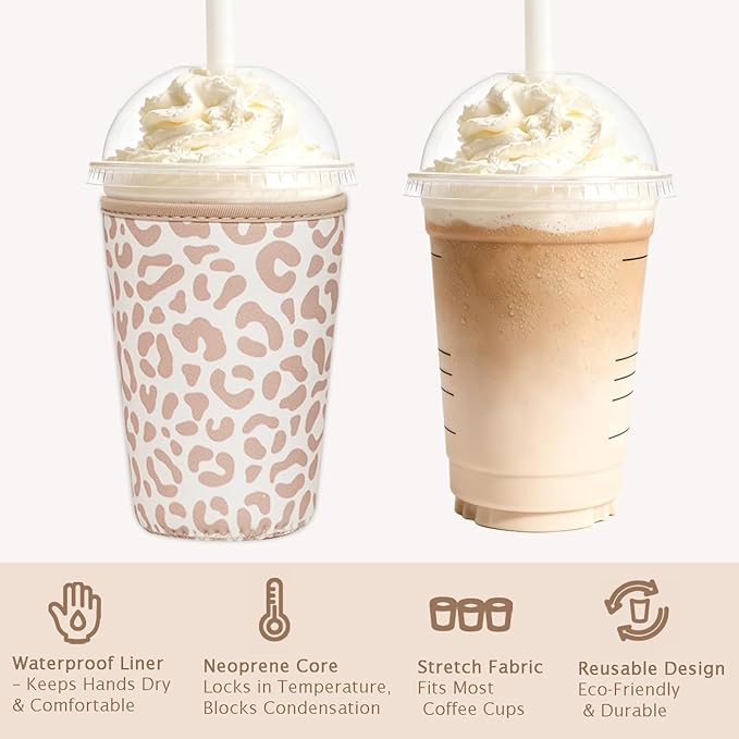3 Pieces Reusable Insulated Neoprene Iced Coffee Cup Sleeve, Durable Drink Sleeve for Cold Beverages, Beverage Holder for Iced Coffee, 22-24 oz Medium (Floral Trio)