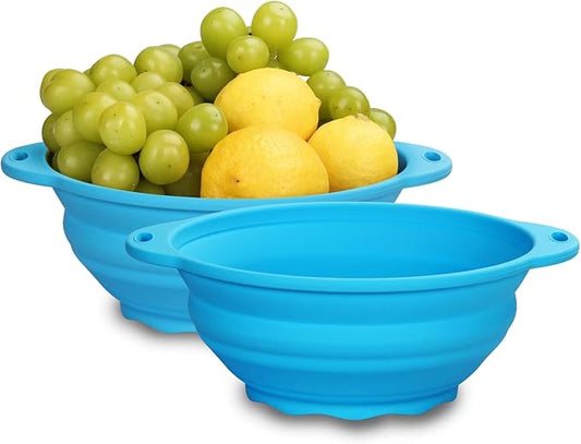 Collapsible Mixing Bowls 2 Pack, 64 oz Large Silicone Bowls for Kitchen, Camping & Travel - Space Saving Folding Design, Dishwasher Safe, BPA Free Food Storage & Salad Bowls（Blue）
