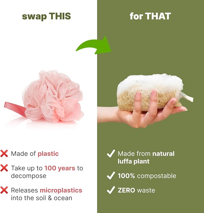 Natural Loofah Sponge – Shower Loofah Exfoliating Body Scrubber for Women & Men | Multi-Use Sponge for Shower, Spa, Kitchen, Pet | 100% Natural, Dye-Free, Eco-Friendly | Pack of 4