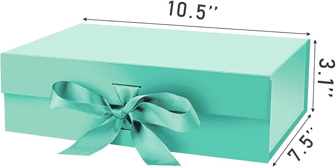 Gift Box with Lid for Presents 10.5x7.5x3.1 Inches with Ribbon and Magnetic Closure(1-Pack) (Robin Blue)