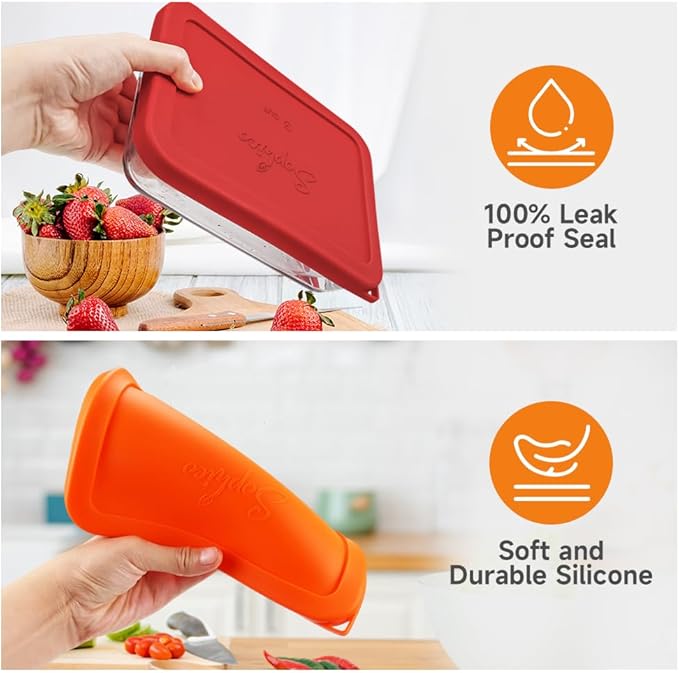 Sophico 3 Cup Rectangle Silicone Storage Cover Lids Replacement for Pyrex 7210-PC Glass Bowls, Container not Included (MIX, 4 Pack)