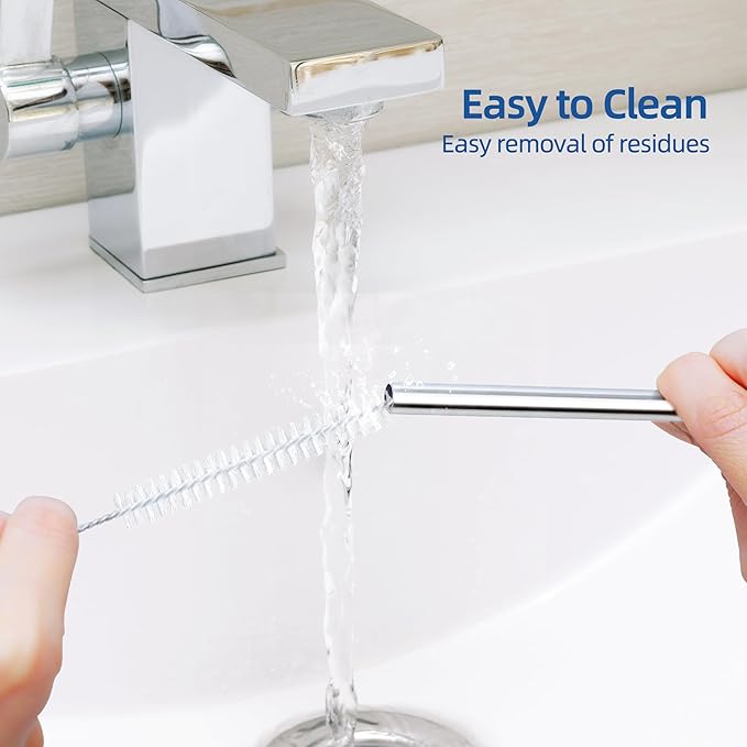Set of 3 Stainless Steel Straws for 40 Oz Tumbler,For Stanley 40 Oz Tumbler, Reusable Metal Straw with 6 Silicone Tips and 1 Straw Cleaning Brush (White, 40 oz)