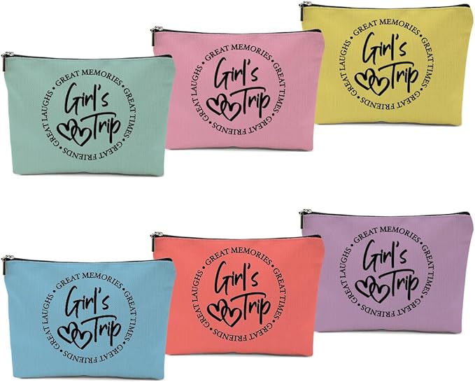 6 Pcs Girls Trip Gifts Favors, Girls Weekend Gifts Makeup Bag, Bestie Gifts Weekend Bag Travel Gifts Vacation Cosmetic Bag, Friendship Gifts for Women Friend, Graduation Wedding Gifts Toiletry Bag