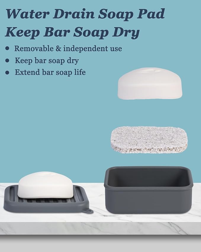 Superior Leak-Proof Silicone Travel Soap Case, Portable Soap Container with Draining Layer, Durable Soap Box, Shatter-Proof Soap Holder for Bathroom, Gym, Travel Size Toiletry (Dark Grey)