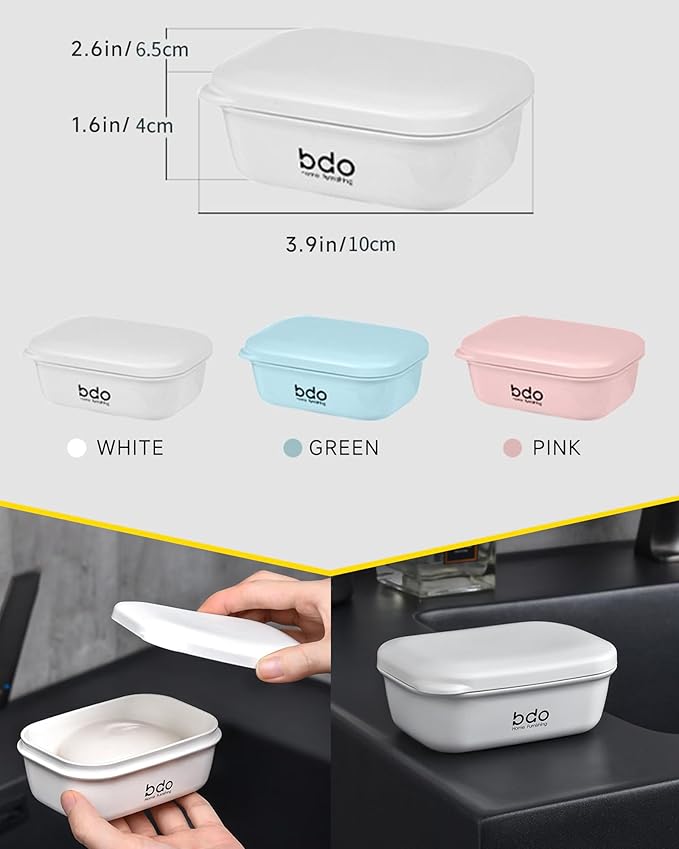 Travel Soap Case, Leakproof Soap Container with Lid, Portable Bar Soap Holder for Traveling, Soap Dishe for Bathroom, Shower, Gym, School, Camping, Vacation, Outdoor (White)