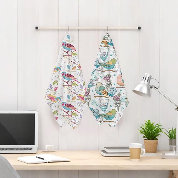Jztco 2 Pcs Vintage Bird Kitchen Towels 24x14 Inch, Spring Flower Seamless Pattern Hand Towels for Kitchen Bathroom Decor, Absorbent Microfiber Dish Cloth Tea Towel, Home Gifts for Women