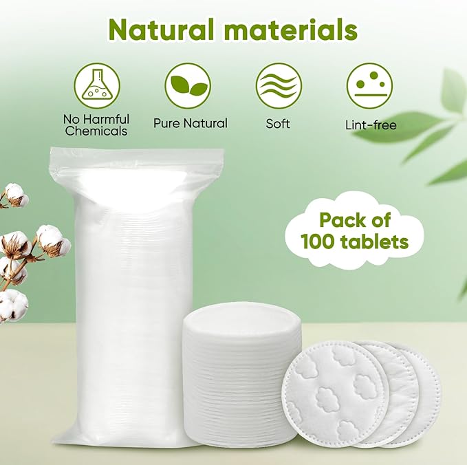 Boxed 300-Count Embossed Cotton Rounds – 3 Unique Patterns, Lint-Free, Dual-Sided, Soft & Durable, Ideal for Makeup Removal, Skincare, Nail Polish, and Baby Care