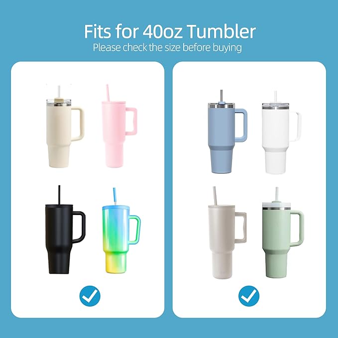 40 oz Stainless Metal Straws for 40 oz Stanley Tumbler, 6Pcs Reusable Straight Long Steel Straws with 12 Silicone Tips and 2 Straw Cleaning Brushes(3Color1, 40oz)
