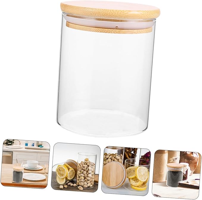 Uonlytech 3 Pcs Glass Storage Jars with Wooden Lids Airtight Multipurpose Canisters for Tea Snacks Nuts Dried Fruits Kitchen Pantry Containers