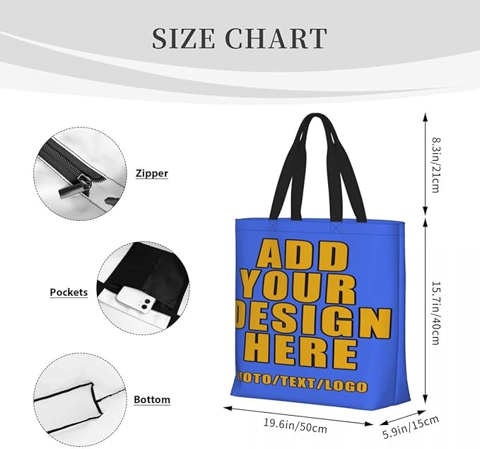 Custom Large Black Tote Bag With Pocket Extra Large Reusable Grocery Bags