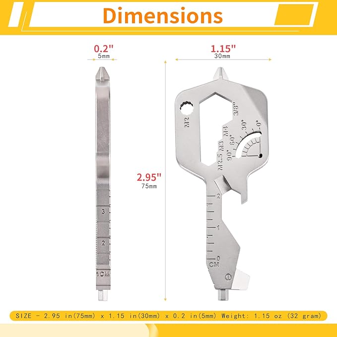 20-in-1 Key Shaped Pocket Multi Tool -2Pack Versatile EDC Gadgets, Bottle Opener Keychain, Screwdriver Keychain, Ideal Gifts Multipurpose Tool, Compact EDC Keychain, Silver
