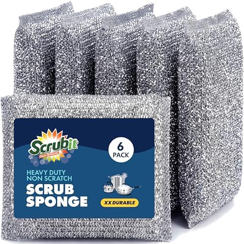 SCRUBIT Scrub Sponges for Kitchen, Non-Scratch Dish Sponges, Heavy Duty Steel Wool Scrubber Sponges Kitchen & Dishes Scrubbers (6) by SCRUBIT