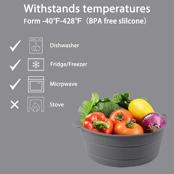 Collapsible Silicone Mixing Bowl, Food-Grade Foldable Travel Container, Large Collapsible Bowls for Camping Outdoor Hiking Storage Mixing, Grey (pot QY104)