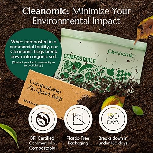 Cleanomic Compostable* Quart Size Food Storage Bags (25 Eco Zip) Freezer and Leak Proof, Also Available Gallon, Snack and Sandwich Size Bags - Image 4