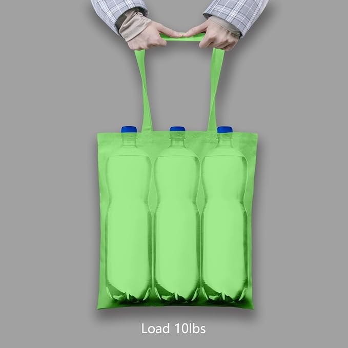 TOPDesign 6-Pack Economical 16"x15" Baby Green Cotton Tote Bags, Lightweight Medium Reusable Grocery Shopping Cloth Bags, Suitable for DIY, Advertising, Promotion, Gift, Activity