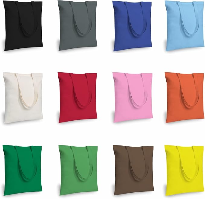 TOPDesign 12-Pack Economical 16"x15" Cotton Tote Bag, Lightweight Medium Reusable Grocery Shopping Cloth Bags, Suitable for DIY, Advertising, Promotion, Gift, Activity