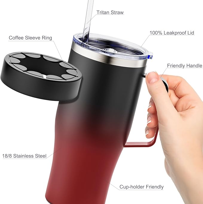 Universal Iced Coffee Sleeve with Handle - Insulated Double Wall Reusable Stainless Steel Holder Insulator for Cold Drinks Fits Small Medium Large To Go Cups Gifts for Men Women Him Her (Dark Flame)