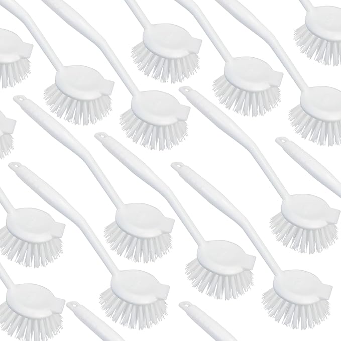 LOLA Dish Brush w/Scraper, 144 Pack, Durable Fiber Non-Scratch Bristles, Ergonomic Non-Slip Grip Handle, for Baked-on & Caked-on Messes