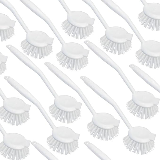 LOLA Dish Brush w/Scraper, 144 Pack, Durable Fiber Non-Scratch Bristles, Ergonomic Non-Slip Grip Handle, for Baked-on & Caked-on Messes
