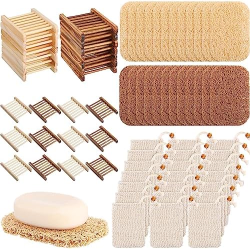 Irenare 90 Pcs Soap Saver Set, Wooden Dish Bar Soap Mesh Bag Pads Bulk by Irenare