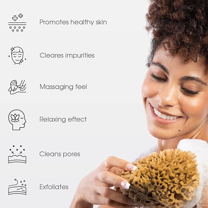 Naroa Soft Natural Sponge X Large | Gentle Sea Loofah for Bathing Smooth Skin | Unbleached Shower Body Scrubber Puff | Bath & Spa