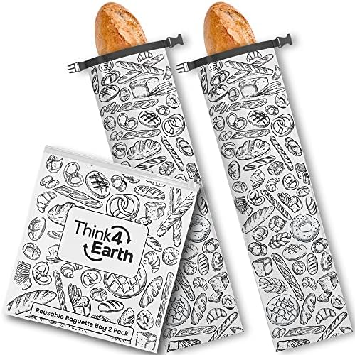 THINK4EARTH® - Large Bread and Baguette Bags (White, Baguette Bag 2 Pack) by Think4Earth