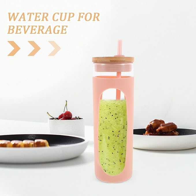 Glass Tumbler with Lid and Straw Reusable Borosilicate Glass Cup with Silicone Sleeve Iced Coffee for Home and Travel Beverage Cup