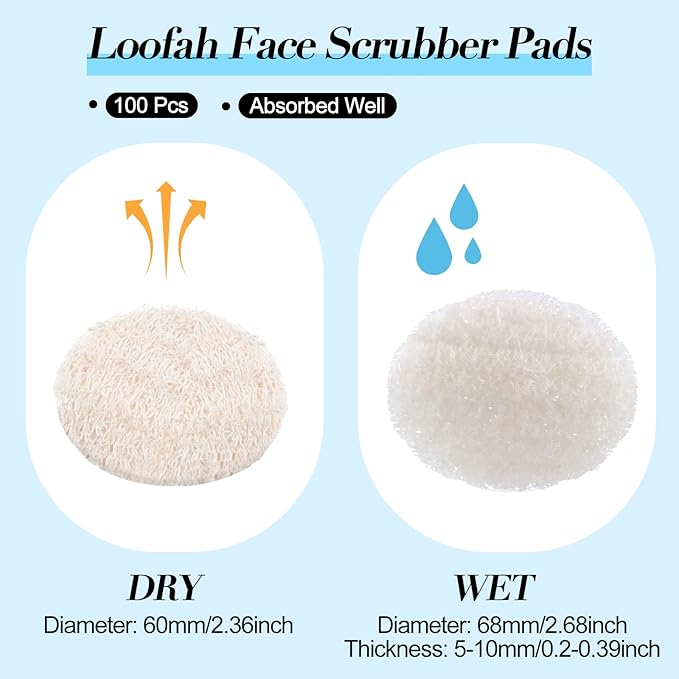 Bokon 100 Pcs Loofah Exfoliating Face Pads 2.36 Inches Round Natural Loofah Sponge Loofah Body Face Scrubber Remove Dead Skin Facial Loofah Pad Bulk for Bath Shower Spa Skin Scrub Cleaning Women Men