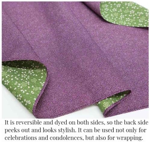 Furoshiki Japanese Wrapping Cloth Eco-Gift Wrap Paper Reversible Shark Skin Cherry blossoms Pattern, Eco-bag Bento Lunch Cake Wine Bottle Kimono Cover (Purple and Green, 27.6 x 27.6 inches) - Image 4