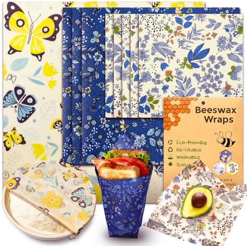 OHIYO Reusable Beeswax Wrap for Food, 9 Pack Organic Cotton Beeswax Papers (1XL + 3M + 5S), Bread Sandwich Wrapper, Suitable for Bowls, Cheese, Reusable Plastic-Free Food Storage Wrap by OHIYO