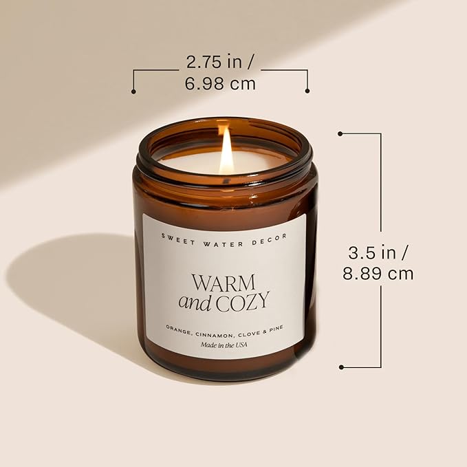 Sweet Water Decor Fall Candles for Home Scented - Hand Poured Soy Wax Autumn Candle with Apple & Cinnamon Scent - 40 Hour Burn Time Long Lasting Fall Candles Soy - Amber Glass Jar for Candle Decor