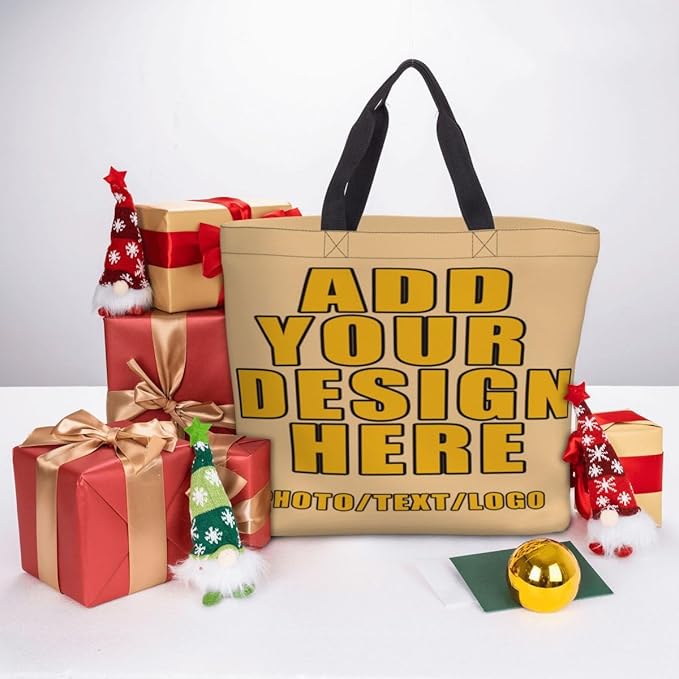 Custom Large Black Tote Bag With Pocket Extra Large Reusable Grocery Bags