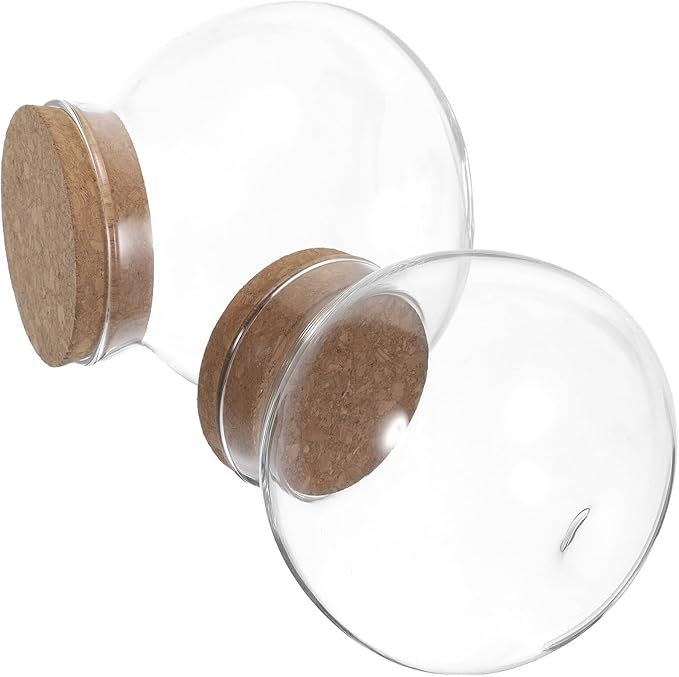 BESPORTBLE 2pcs Airtight Glass Jars with Wooden Cork Lids Spherical Canisters for Food Storage Preserving Freshness of Candy Tea Snacks and Pantry Ingredients
