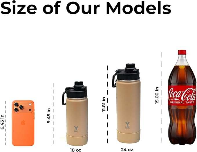 Y TOP 18 oz Insulated Water Bottle Cup Holder Friendly, Leak Proof Spout Lid, Double Wall Insulation, Dishwasher Safe, Easy Clean Stainless Steel Water Bottle for Gym Kids Sports Travel School Hiking