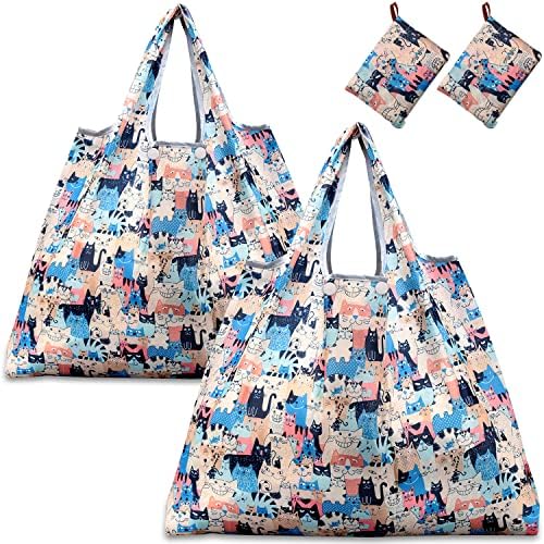 KINGMAS Reusable Grocery Bags, Eco-Friendly Folding Tote Shopping Bag fits in Pocket, Washable Waterproof Nylon Pouch Bags by KINGMAS
