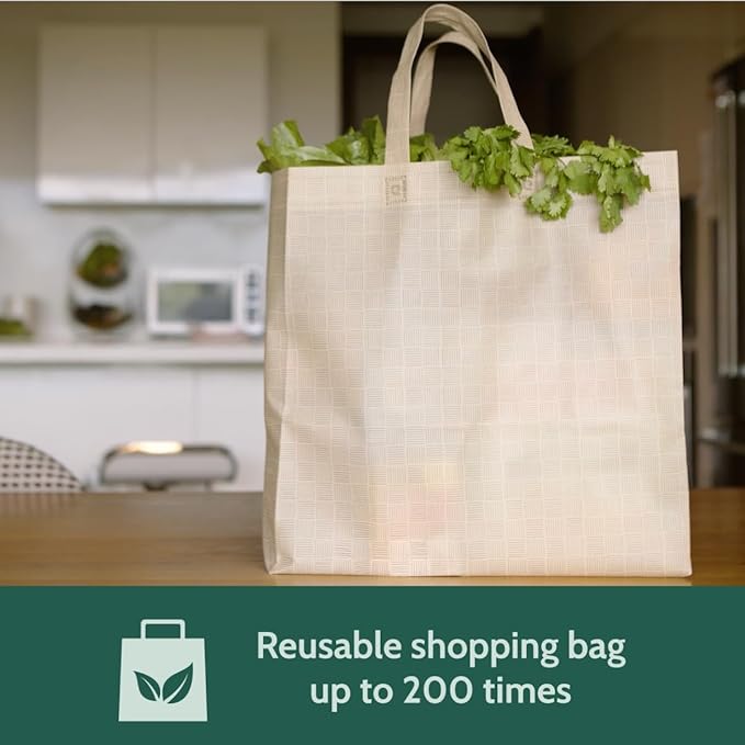 Bagways 50 PACK Reusable Grocery Bags with Handles, Durable, Foldable, Washable Eco-Friendly Shopping Totes, 14x6.5x14 Inch, Beige Pattern