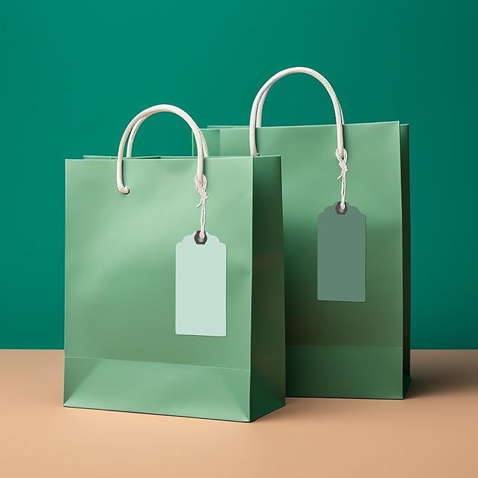 Outus 60 Pcs 4 3/4-in x 2 3/8-in Blank Large Paper Gift Tags with String and Reinforced Eyelet Wire Writable Price Tags Shipping Labels Inventory Labels(Gradient Green)