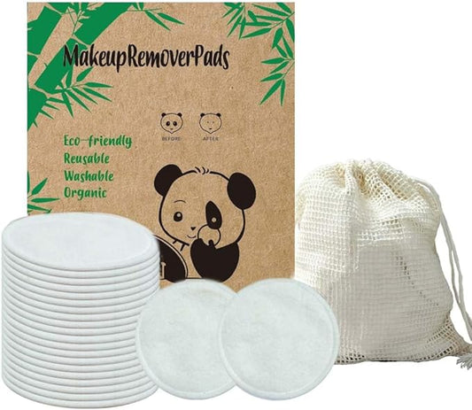 28 Pack Reusable Makeup Remover Face Pads with Laundry Bag Washable Soft and Comfortable Cleaning Face Skin,Washable Bamboo Cotton Rounds White