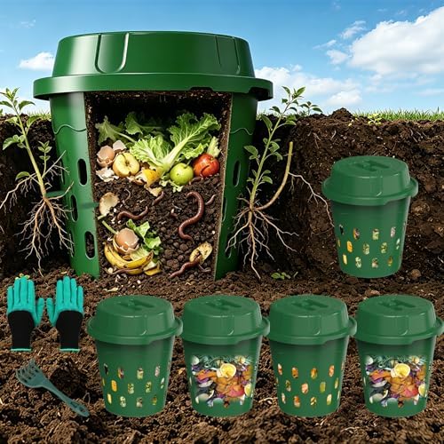 6-Pack Inground Worm Farm, Outdoor Worm Composting Bin, 8L by TOPXIAN