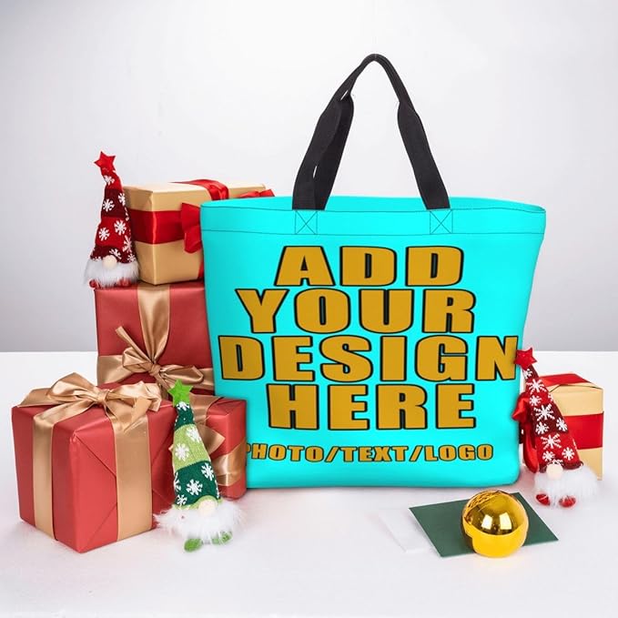 Custom Large Black Tote Bag With Pocket Extra Large Reusable Grocery Bags