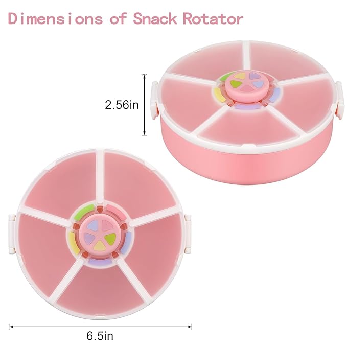 Snack Rotator Container Reusable Snack Box with 5 Compartment Dispenser and Lid, Color Matching Opening Lid, BPA and PVC Free, for Home, School, Travel (1 Pack- Pink)