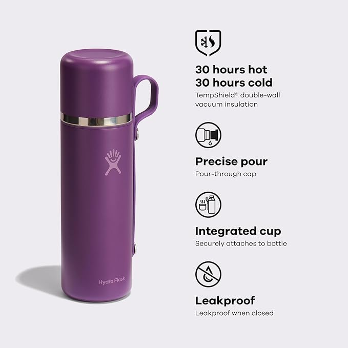 Hydro Flask Hot Flask & Cup – Insulated Stainless Steel, Hot Drink Travel Container for Coffee, Tea, & Soup 28 Oz Black